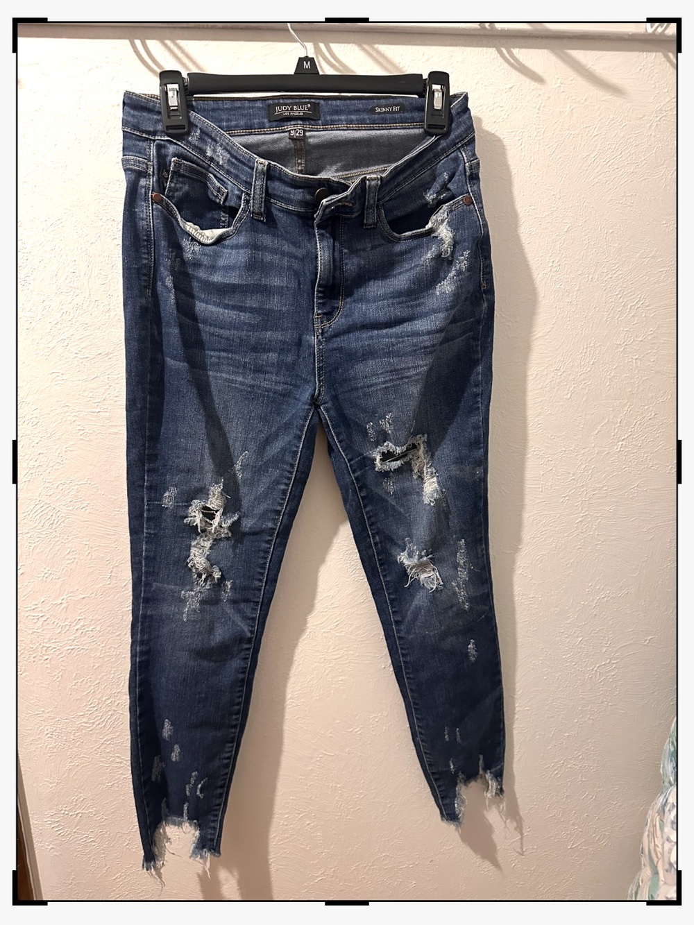 Judy Blue Distressed Dark Blue Skinny Jeans with Raw Hem